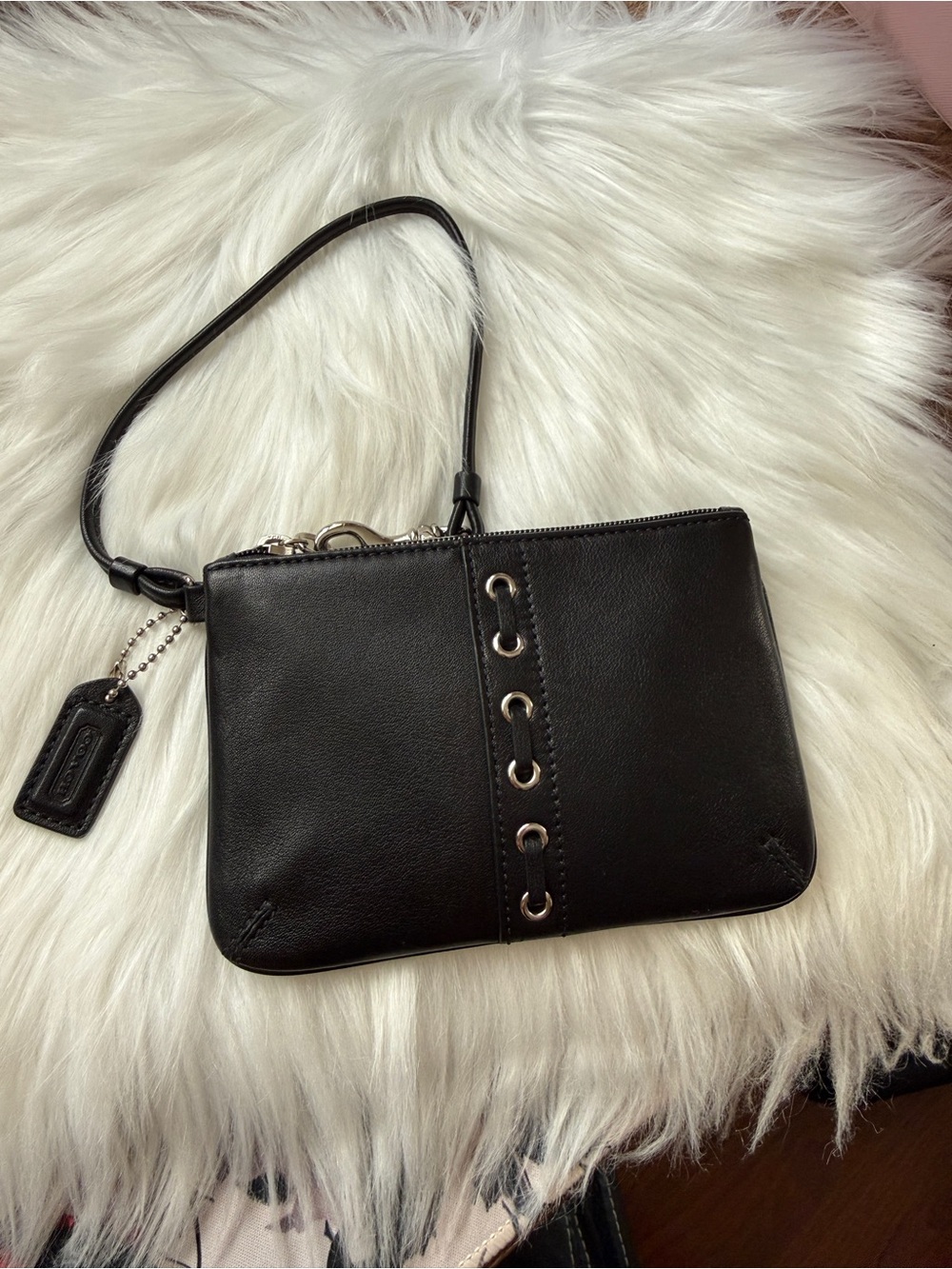 COACH Black Leather Lace Up Corset with Rivets Wristlet